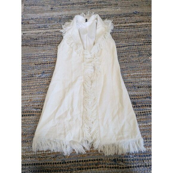 Penny Lane Coat Oatmeal Fuzzy Open Vest Sleeveless Women's S Festival Coquette - Picture 3 of 10